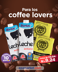 2 sobrecitos de 12 paquetes cáfe dúran + 1 leche entera Bonlac 946ML